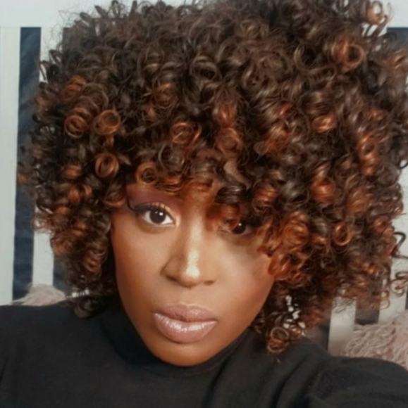 Ombre Blonde Curly Synthetic Bang Wig - Picture 2 of 3